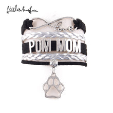 Little Minglou POM MOM bracelet dog paw charm leather wrap bracelets & bang