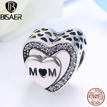 925 Sterling Silver Engraved Tribute To Mom, Clear CZ Mother Charms fit Pan