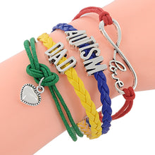 Unisex Handmade Letter Autism Silver Pendant Love Heart Woven Charm Bracele
