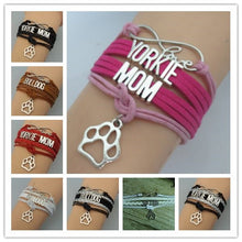 drop shipping Pink Letaher Custom Word YORKIE MOM With Paw Charm Bracelet I