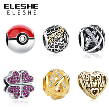 ELESHE Real 925 Sterling Silver Crystal Heart,Clover,MOM Charm Fit Original