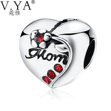 V.YA Mom Charms Fit Pandora Bracelet Unique Diy Love Heart Shape Bead Red S