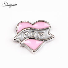 20pcs/lot Wholesale Enamel Pink Ribbon MOM Heart Charms for Living Floating