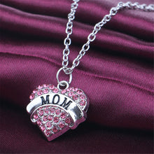 New Heart Pendant Rhinestone Necklace Creative Mom Letter Crystal Pink Whit