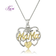 Kei Mi Brand Gold "Mama" Letter Rose Flower Heart Pendant Crystal Necklace
