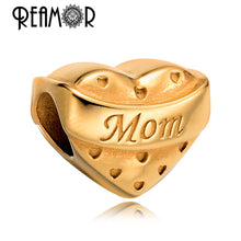 REAMOR Pan Style 316l Stainless steel Mom Letter Heart Beads Spacer Beads f