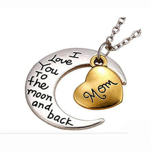 Mom I Love You To The Moon and Back" Heart Pendant Necklace Two Pendants Fa