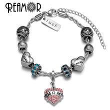 REAMOR 316l Stainless Steel MOM Letter Pink Tiff Heart Pendant Blue Crystal