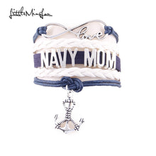 Infinity Love NAVY MOM bracelet anchor charm leather wrap bracelets & bangl