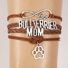 (10PCS/LOT) Infinity Love Bull Terrier Mom Bracelets  Dog Paw Charm Puppy W