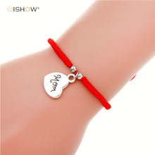 New Arrival Fashion Charm Red Braided Leather Bracelet Love Heart Mom Pulse