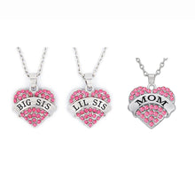 Pink Crystal Heart Big Sis Lil Sis Mom Family Sentiments Message Pendant Ne