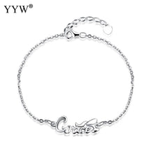 100% 925 Sterling Silver Bracelet Grace Letter Charm Bracelet Women Trendy