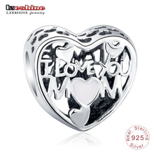 LZESHINE Genuine 925 Sterling Silver "Love You Mom"Heart Beads Fit Original