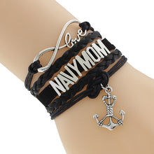 Custom Infinity Love Navy Mom Bracelet Navy Wife Anchor Black Wax line Cash