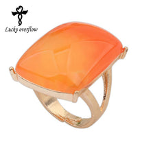 Vintage Yellow Black Square Design Resin Big Stone Ring Women Wedding Rings