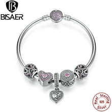 BISAER Original 925 Sterling Silver Heart Bangles & Bracelets Mom Pendant,P