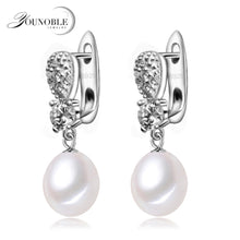 YouNoble real 925 silver earring with pearls for women,drop freshwater pear