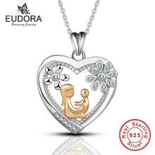 Eudora Real 100% 925 Sterling Silver Gold Color Mom Hold Baby in Crystal He