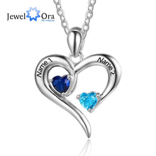 Personalized 925 Sterling Silver 2 Birthstone Necklace Pendants Engraved He