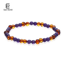 EAST WORLD Amber Bracelets with 5mm Natural Amethyst Baltic Amber Original