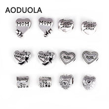 [ MOM and Family Series ] 12 Pcs Mix Beads Antique Silver DIY Big Hole Hear