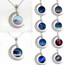 1 Pieces Crescent Moon and Nebula Glass Cabochon Necklace New Moon Pendant
