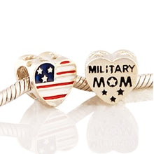 Patriotic USA Flag Military Mom Heart Enamel 100% 925 Sterling Silver Charm