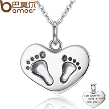 BAMOER 925 Sterling Silver Engrave Lucky To have A Mom Like You Baby Feet P