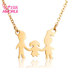 AMORUI New Family of Three Stainless Steel Choker Statement Necklace Women