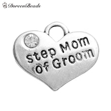 DoreenBeads Alloy Charms Heart silver color Message " Step Mom Of Groom " C