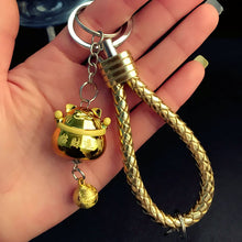 Dolls Toy Lucky Fortune Chain Cat Bell Leather Keychain Ring Holder Women B