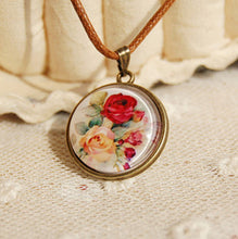 Baroque Style Rose Flower Print Necklace Leather Long Necklace Mothers Day