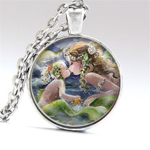 Mermaid Kissing Baby Art Print Pendant Necklace Glass Jewelry Charm Gifts f