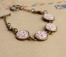 Novelty Red Cherry Flowers Print Glass Cabochon Bracelets for Best Friends