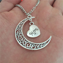70CM Sweater Chain New Antique Silver Crescent Moon Pendant Love Family Gif