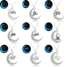Glowing In the Dark Moon Pendant Necklaces Silver Plated Chain Letter Charm