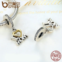 BAMOER Classic 925 Sterling Silver I Love MOM Heart Pendants fit  Bracelets