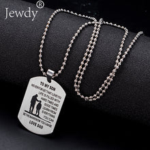 Jewdy Stainless Steel Mom Dad Son Tag Engraved Pendant Necklace Silver Moth