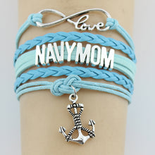 Drop Shipping Infinity Love Navy Mom Bracelet Handmade Leather Braid Charm