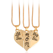 New 3pcs Lettering Necklace"Little Sis Mom Big Sis" Love Heart Pendant Fami