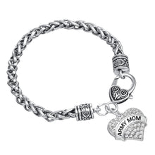 my shape  Wholesale Army Mom Crystal Heart Charm Bracelet Bangle for Women