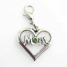 (20pieces /lot) Green Rhinestone Heart MOM  Dangle Charms with lobster clas