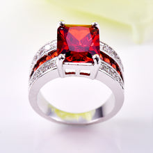 Princess Cut Big Red Princess Cut CZ Stone Rings Exquisite Finger Silver Ri