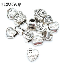 Wholesale 30pcs Mix Size Heart shaped Loose Spacer Bead Metal Silver Plated