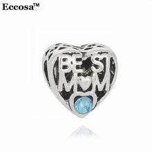 New Fashion European Jewelry Best Mom Charms Big Hole Crystal Heart Beads F