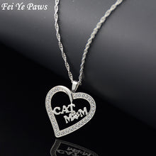 Fei Ye Paws Silver Color Crystal Zircon Cat Mom Heart Pendant Necklaces Cat