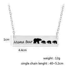 Mama Bear Tag Engraved Animal Pendant Necklace Gold Silver Mother Kids Love