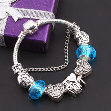 BAOPON Silver Heart Bracelets For Women With Blue Crystal & Glass Murano MO