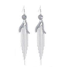 Silver Color Long Tassel Dangle Earrings Brincos Cubic Zirconia Rhinestone